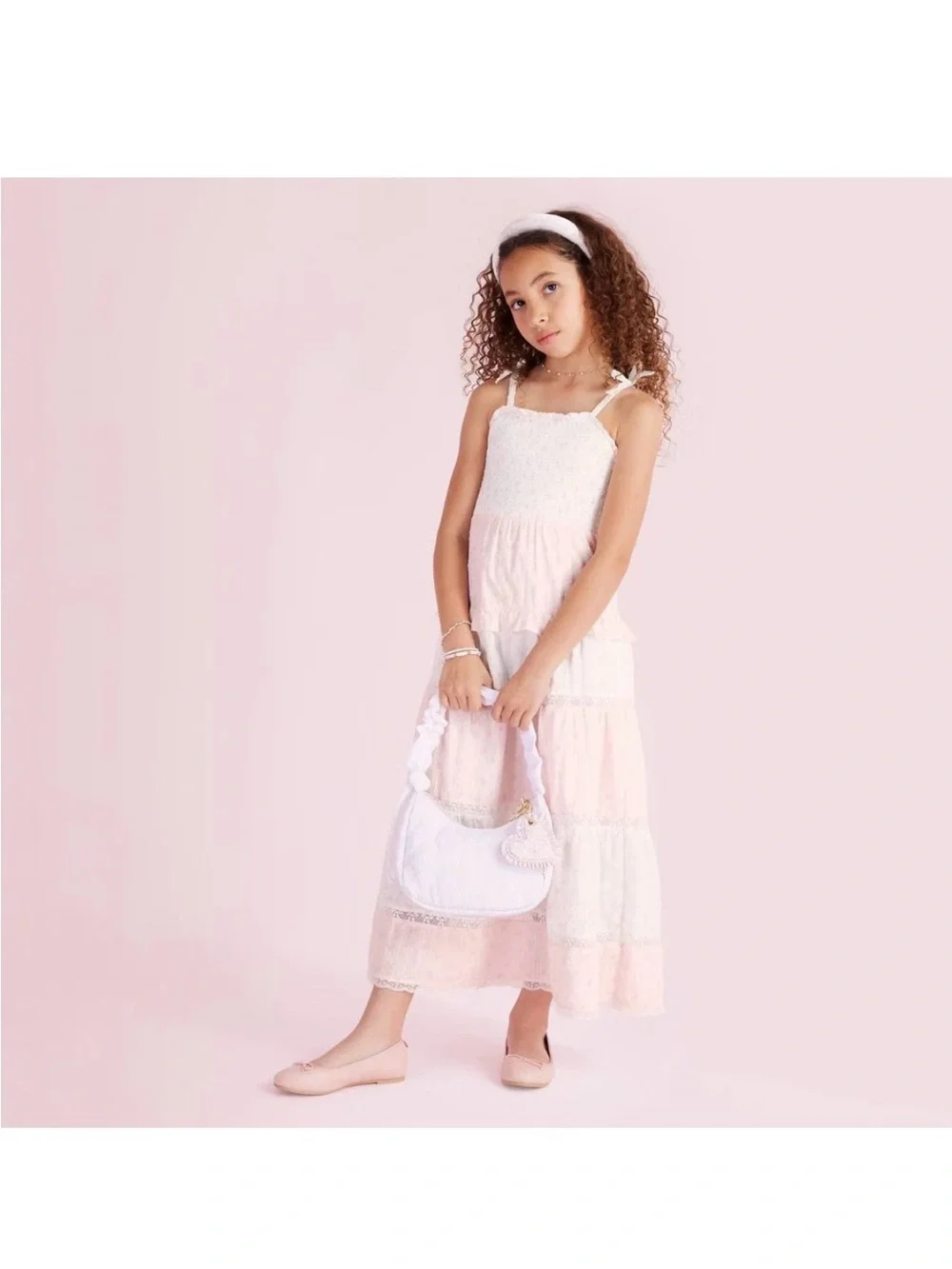 Girls' Stella Ditsy Floral Tiered Maxi Dress - LoveShackFancy Light Pink 14